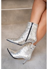 Resim Luis Silver Kadın Yılan Desenli Sivri Burun Kadın Bot Gümüş 