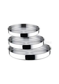Resim 3 Parça Paslanmaz Çelik Yuvarlak Fırın Tepsisi Seti 28-32-36 Cm 