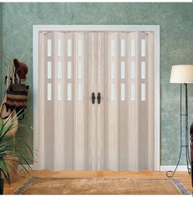 Resim Faran Dekorasyon 170 x 215 Akçaağaç Renk Camlı Çift Açılım Pvc Akordiyon Katlanır Kapı - FRNAKMODEL-151 