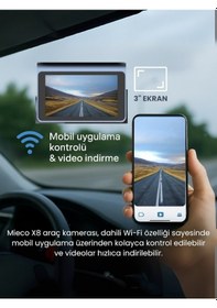 Resim Mieco X8 Wifi /4K UHD/ 170° Ultra Geniş Açı/ ADAS/ Ön + Arka Araç Kamerası 