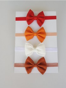 Resim swan butik Kız Bebek Çocuk Bandana Toka Seti 3'lü Kırmızı Turuncu Kahve, Beyaz 