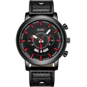 Resim Hanyang Siyah Kırmızı 2022 Soki Marka Avrupa ve Amerika Bahar Yeni Sıcak Stil Günlük Moda Iş Erkek Pu Kayış Takvim Spor Kuvars Izle (Yurt Dışından) 