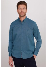 Resim Tudors Erkek Regular Fit Klasik Kesim Düğmeli Yaka Pamuklu Kolay Ütü Oxford Düz Yeşil Gömlek-33881 Yeşil 