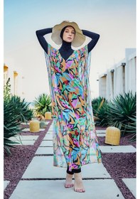 Resim Remsa Mayo Remsa Tesettür Mayo Üzerine Desenli Tek Kaftan Pareo 430-308 Turuncu Turuncu 