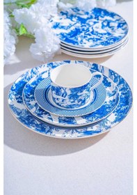 Resim Acar Destinee 19 Parça 6 Kişilik Porselen Pasta Seti Mavi 
