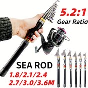 Resim Balıkçılık Çubuğu Süper Sert Deniz Çubuğu Döküm 1.8m-3.6m+ Metal Spinning Tekerlek Dönen Makara Seti Balıkçılık Tekerlek Kombosu 