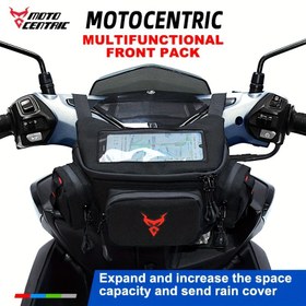 Resim Scooterlar için Motosiklet MC-0117 Çok Fonksiyonlu Ön Paketi - Yağmur Kapağı ile Genişletilebilir Depolama, EVA Malzeme, Kırmızı Logolu Siyah, Sokak Motosiklet Scooterları için İdeal, Modern Motosiklet Kıyafetleri | Ayarlanabilir Askılı Çanta, Scooter Aksesuarları 