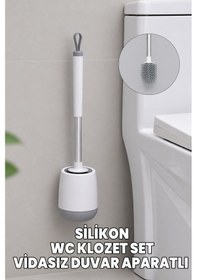 Resim Silikon Klozet Ve Wc Fırçası - Paslanmaz Alüminyum Sap - Vidasız Duvar Askılı Güçlü Yapışkan 