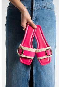 Resim Fuşya Jüt Tokalı Açık Kadın Terlik Ev Ve Dış Mekan Terliği Fuşya 