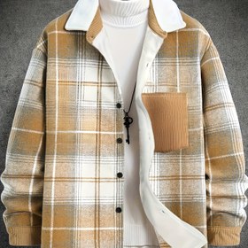 Resim Erkekler İçin Klasik Ekose Yaka Tek Sıra Düğmeli Ceket - Kahverengi/Gri/Siyah/Bej Desenli Sonbahar/Kışlık Makinede Yıkanabilir Günlük ve Resmi Giyim, Özenle Biçilmiş Fit Butonlu Kapatma, Açık Hava Etkinlikleri İçin Rahat Kalıp, Stili ve Pratikteli Birleştiren Erkek Şık Çizgili Mont Katmanlı Giymeye İdeal Astarsız Hazır Tasarım 