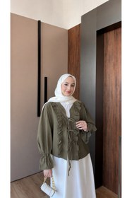 Resim nurvina modest wear Standart Beden(38/42 Uyumlu)Bağlamalı Kimono Haki 