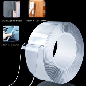 Resim 1 Rulo Nano Çift Taraflı Yapışkan Bant, 5CM Genişlik, Şeffaf, İz Bırakmayan, Yüksek Yapışma, Su Geçirmez, Yeniden Konumlandırılabilir, PET Malzeme, Çok Amaçlı Yapışkan Şerit Montaj İçin 