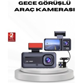 Resim Full Hd Üç Kameralı Araç Kamerası G-sensörlü Ve Gece Görüşlü 