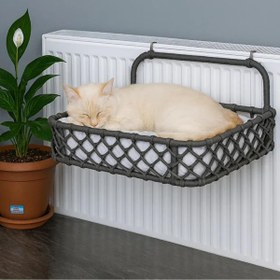 Resim Tasaryum Kedi Köpek Kalorifer Yatağı, Kedi Hamağı, Puf Minderli Radyatör Yatağı Füme 