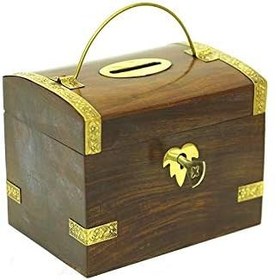 Resim Knm-H0072 Kumbara Kilitli Ahşap Kutu Kumbara Hediyelik 