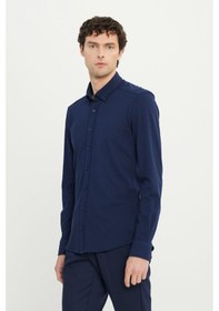 Resim Erkek Lacı 360 Her Yöne Esneyen Pamuklu Slim Fit Dar Kesim Düğmeli Yaka Örme Gömlek Lacı 