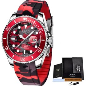 Resim Hanyang Kamuflaj Kırmızı Lıge Moda Spor Erkek Saati Silikon Su Geçirmez Erkekler Için Saatler Üst Marka Lüks Aydınlık Kuvars Kol Saati Relogio Masculino (Yurt Dışından) 