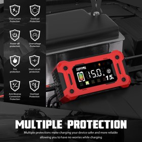 Resim COREBOX 12V 15A Akıllı Renkli Ekranlı Şarj Cihazı - Akıllı Döküm Bakım & Desülfatöre, Gelişmiş Sıcaklık Telafisi, Aşırı Şarj/Aşırı Isınma/Kısık Devre Koruma için 42Ah-200Ah AGM/GEL/SLA/LiFePO4 Bataryalar - Çim Biçme Makineleri, Tekneler, Yatlar, Arabalar, Kamyonlar, Yeniden Şarj Edilebilir Batarya için Mükemmel 
