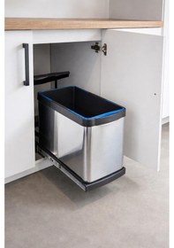 Resim Moderno Paslanmaz Raylı Çöp Kovası 24 Lt Krom - Mat Siyah 