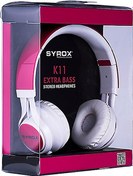 Resim Syrox K11 Extra Bass 1.50mt 3.5mm AUX Kablolu Mikrofonlu Kulak Üstü Kulaklık Kırmızı Beyaz 