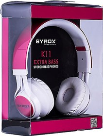 Resim Syrox K11 Extra Bass 1.50mt 3.5mm AUX Kablolu Mikrofonlu Kulak Üstü Kulaklık Kırmızı Beyaz 