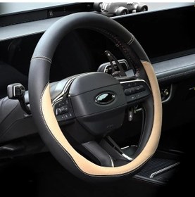 Resim Xuweiwei 1 Adet 15" Mikrofiber Deri Direksiyon Kılıfı Beige Orta Boy 14.5-15 İnç Universal Bej 