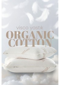 Resim Organik Koton Visko Yastık - Ortopedik %100 Doğal Pamuk Kumaş - Konforlu Nem Kontorllü Visco Yastık Beyaz 