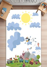 Resim Noble Halı Dijital Baskı Bulutlu Doğa Ve Hayvan Figürlü Kaymaz Taban Makinada Yıkanabilir Çocuk Odası Halısı 