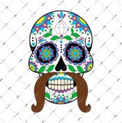 Resim Bay Etiket Skl11 Biyikli Sugar Skull Kurukafa Etiketi 