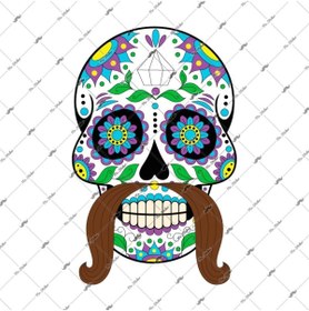 Resim Bay Etiket Skl11 Biyikli Sugar Skull Kurukafa Etiketi 