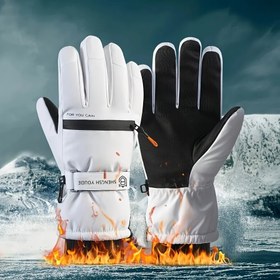 Resim Erkek & Kadın Termal Kayak Eldiveni - Rüzgar Geçirmez Tasarımlı Ağır Hizmet Tipi Kış Eldivenleri, Kayak, Snowboard ve Buz Pateni İçin Kalın Kış Eldivenleri - Ayarlanabilir Cırt Cırtlı Kapanışlı Soğuk Hava Eldivenleri - Çiftler ve Açık Hava Aktiviteleri İçin İdeal 