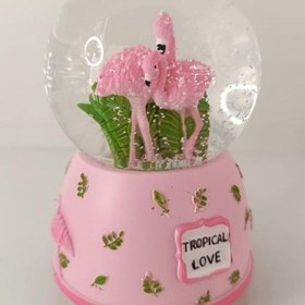 Resim Kar Küresi Işıklı Müzikli Plamingo Tasarımlı Kar Küresi Biblo Seviğili Arkadaş Dogum Ğünü 