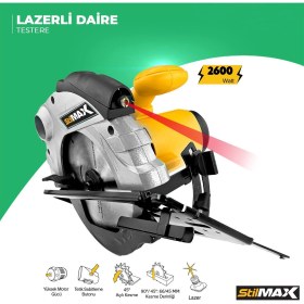 Resim Stilmax Lazerli Daire Sunta Kesme Daire Testere Makinesi 2600 W 45' Açılı Kesim Eldivenli 