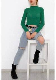 Resim Saklımoda Yarım Balıkçı Crop Triko Yeşil - 885.1319. Çok Renkli 