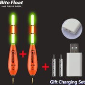 Resim 3'lü Bite Float Balıkçılık Şamandıra Seti - USB Şarj Kutusu ve CR425 Şarj Edilebilir Pil ile 2 Yüksek Görünürlüklü Turuncu Şamandıra İçerir - Gündüz ve Gece Kullanımı, Tüm Balıkçılar İçin İdeal 
