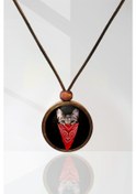 Resim Maskeli Kedi Ahşap Kolye N11.29156 Gümüş 