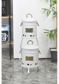 Resim Metal Standlı 2 Katlı Patates Soğan Saklama Kova Beyaz 