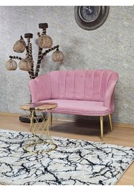 Resim Zafir İkili Papatya Çay Seti Koltuk Gold Sivriltme Ayak, Balkon, Salon, Ofis, Koltuk Takımı, İkili Berjer Pembe 