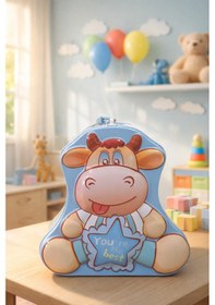 Resim Çocuklar İçin Para Biriktirme Kilitli Metal Kumbara Sevimli Hayvan İnek Figürlü Kumbara Hediye Mavi Çok Renkli 