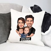 Resim 2 Çocuklu Canım Ailem Karikatürlü Yastık 