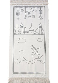 Resim Arapça Çocuklara Özel Yıkanabilir Boyamalı Seccade Seti Mavi 