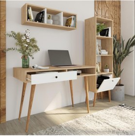 Resim Bimossa U5020 Janus Raflı Kitaplıklı Çalışma Masası Sepet-beyaz 