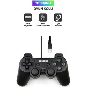 Resim Pc Ve Laptoplarla Uyumlu Çift Motorlu Dual Schock Titreşimli Oyun Kolu I Usb Kablolu 