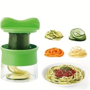 Resim Meyve ve sebzeler için manuel spiral dilimleyici kesici, şarj edilmeyen mutfak salata aracı, sebzeli makarna ve noodle yapıcı olan 1 adet ABS el tipi sebze spiralizörü. 