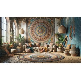 Resim Venspor Bohem Tarzı Mandala Desenli Arkaplan 200 x 150 cm Fon Duvar Örtüsü 