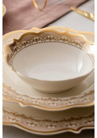 Resim Acar Rosella 60 Parça 12 Kişilik Gold Porselen Yemek Takımı Beyaz - Gold 