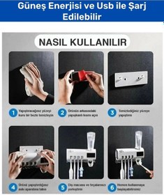 Resim Pratik Usb Şarjlı ve Güneş Enerjili Otomatik Diş Macunu Sıkacağı 4 Adet Diş Fırçalığı Tutucu Diğer 