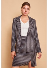 Resim Pamuklu Kalın Tüvit Kumaş Desenli Aksesuar Detaylı Blazer Ceket Metal Aksesuar Çıkabilir -antrasit Kazayağı Antrasit Kzyğ. 