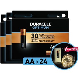 Resim Duracell Optimum Aa Alkalin Pil, 1,5 V Lr6 Mn1500, 24'lü Paket Ve Led Işık 