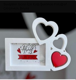 Resim Sevgililer İçin Kalp Şeklinde Fotoğraf Çerçevesi, Beyaz 26 20 Cm 